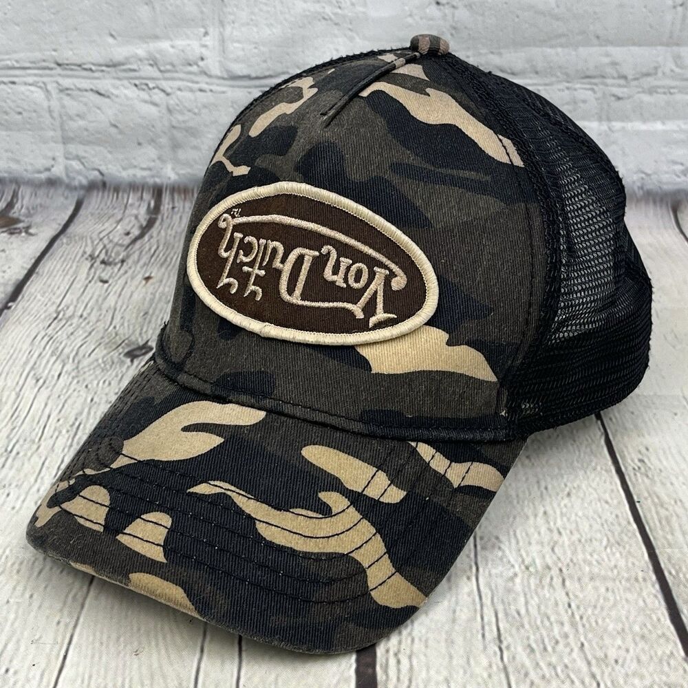 Von Dutch Camo Pattern Logo Trucker Hat Snapback Cap Mesh Back Adjustable